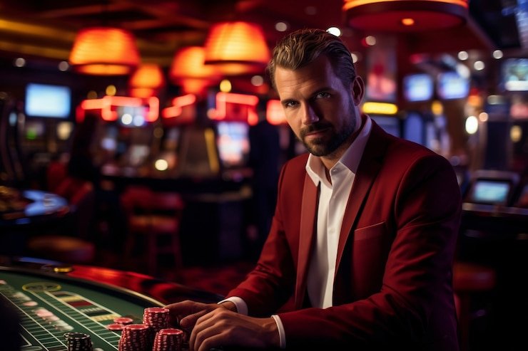Multi-table live casino floor with dealers and players